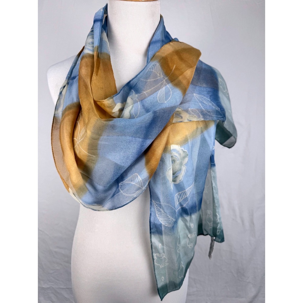 Blue and Gold Floral Ombre Wrap Scarf
